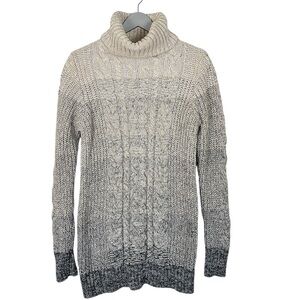 Gap Neutral Cable-Knit Turtleneck Tunic Sweater Marled Beige Gray Large Tall